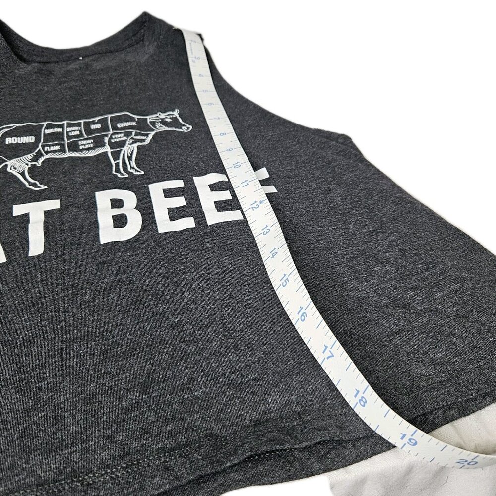 Womens EAT BEEF Cow Graphic Cropped Racer-back Tank Athletic, Size M/L - Picture 5 of 5